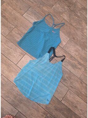 NIKE Ladies Lot of 2 Blue Lightweight Performance Tank Tops S GUC